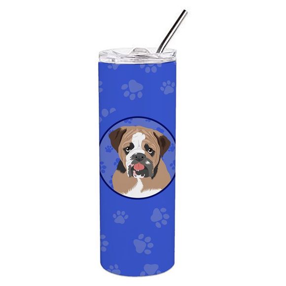 English Bulldog Tricolor #4  Stainless Steel 20 oz Skinny Tumbler, Blue - Picture 1 of 4